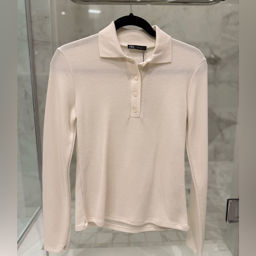 Zara Ivory Button-Down Long Sleeve Shirt